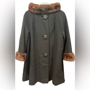Vintage 1960’s Black Wool and Mink Fur Albrecht’s Swing Coat Wonkers Union Tag